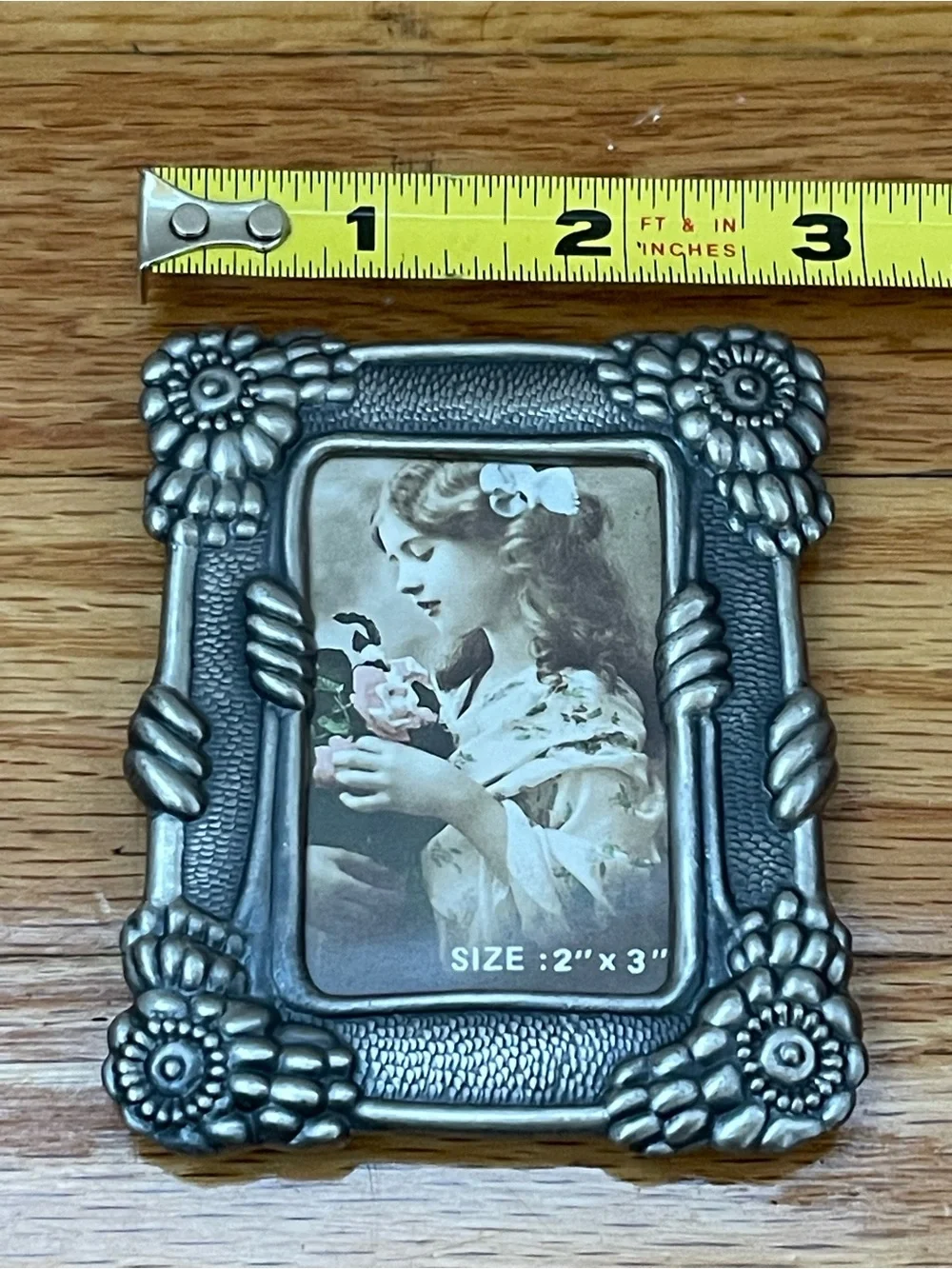 Decorative Mini Pewter Floral Photo Frame